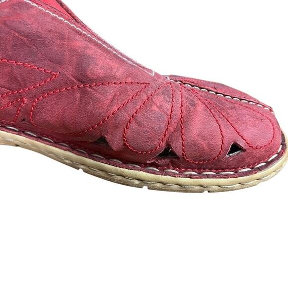 Josef Seibel Womens Red Leather Flats Slip On Cut Outs Loafers Shoes 41 10 10.5 - Picture 2 of 16